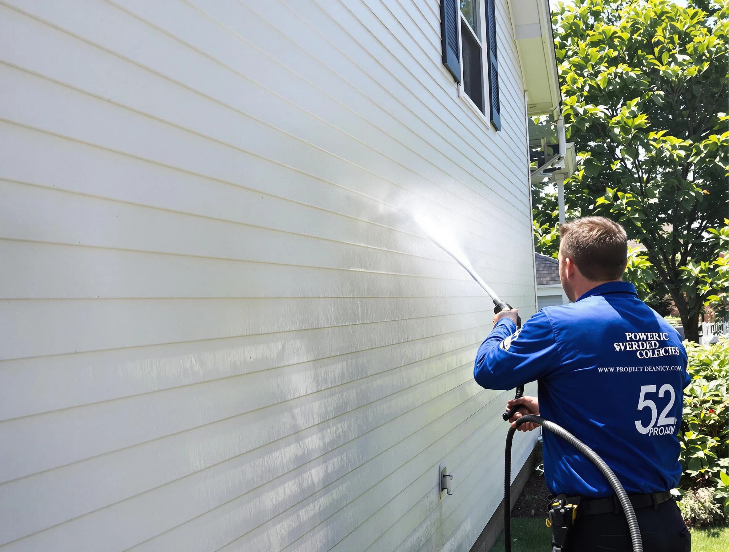 A North Olmsted Power Washing technician power washing a home in North Olmsted