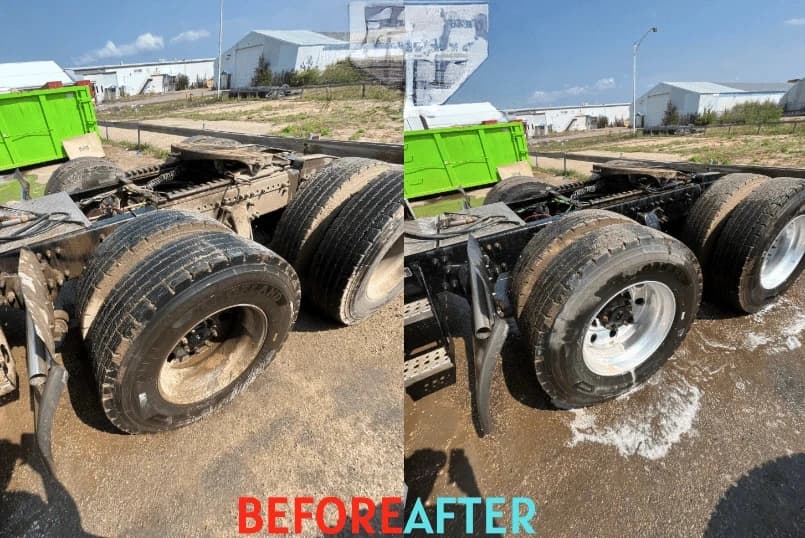 North Olmsted Power Washing team cleaning commercial fleet vehicles in North Olmsted